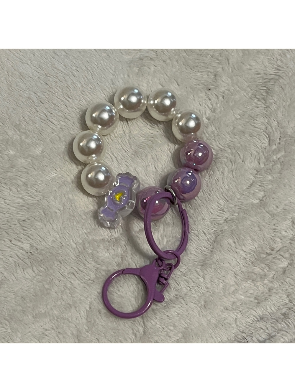 Purple pearl beaded keychain bracelet